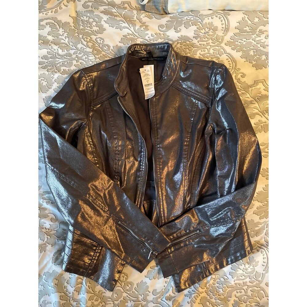 NWT Gray Silver Metallic White House Black Market Jacket